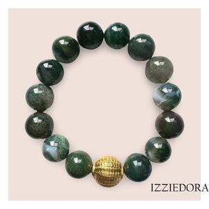 Moss Agate 13mm Natural Gemstone Stretchy Bracelet